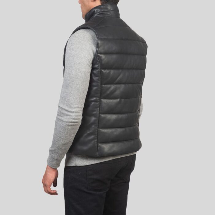 "Men's leather puffer vest - Back view"