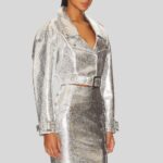 "Silver leather jacket womens side view"