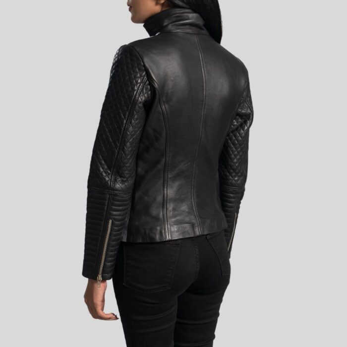 "Women's Metallic Leather Jacket - Side View"