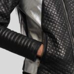 "Women's Metallic Leather Jacket - Close-Up View"