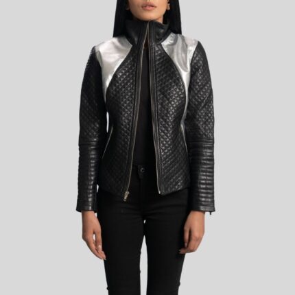 "Women's Metallic Leather Jacket - Back View"