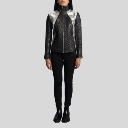 "Women's Metallic Leather Jacket - Full View"