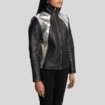 "Women's Metallic Leather Jacket - Side View"