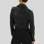 "Women's cropped leather biker jacket - Back view"