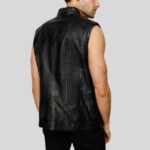 "Back view of leather vest for men"