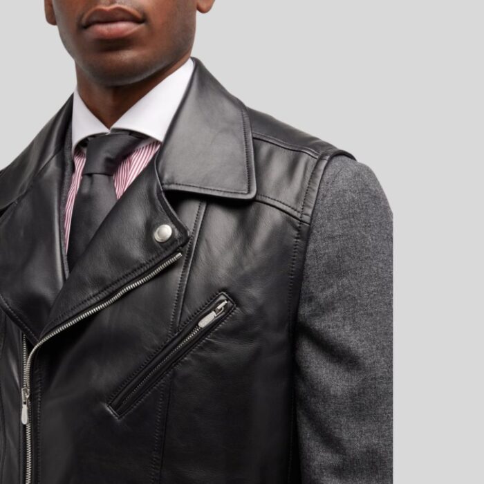 Black leather vest for men - Close-up