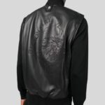 Black leather vest for men - close-up view