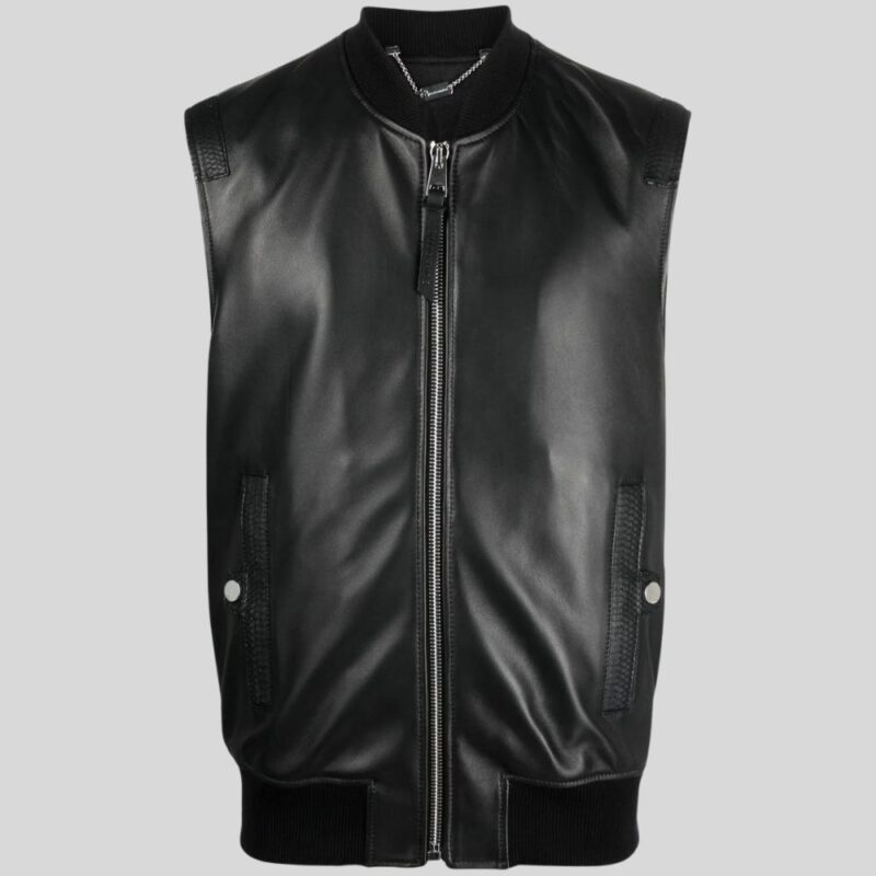 Black leather vest for men - front view