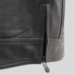 "Close-up of men's black leather vest"