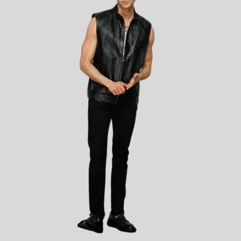 "Full view of leather vest for men"