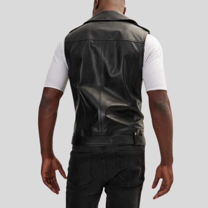 "Men's leather biker vest - Back view"