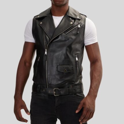 "Men's leather biker vest - Front view"