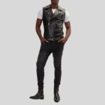 "Men's leather biker vest - Full view"