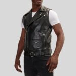 "Men's leather biker vest - Side view"