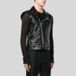 "Side view of black leather vest for men"