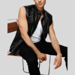 "Side view of leather vest for men"