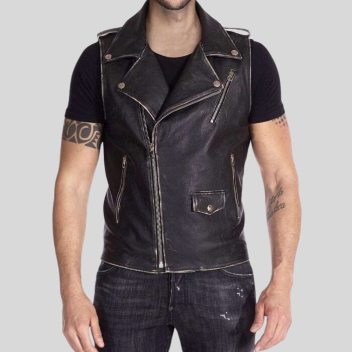 intage leather vest for men - Front view