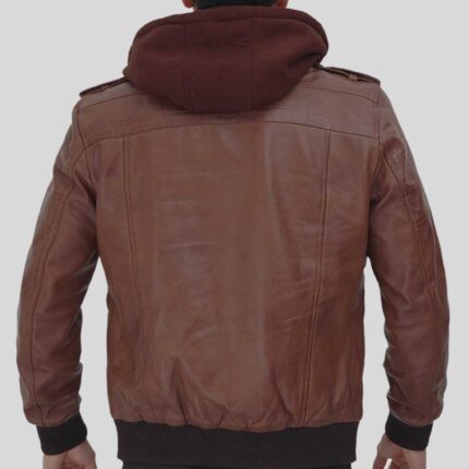 Men's Hooded Leather Jacket - Back View