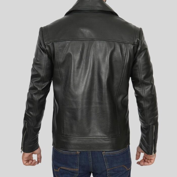 Back view of Asymmetrical Black Leather Jacket