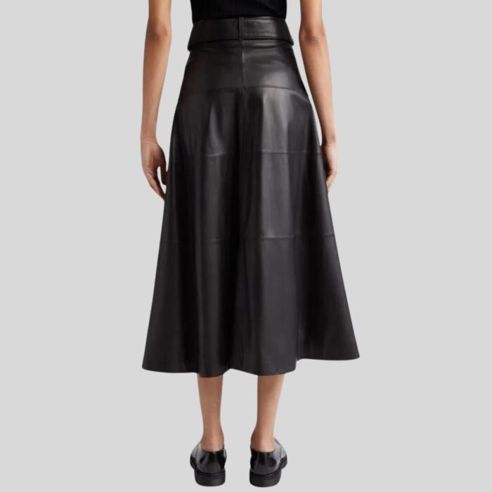 Back view of Black Leather A-Line Skirt