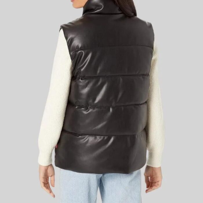 Back view of Black Puffer Leather Vest