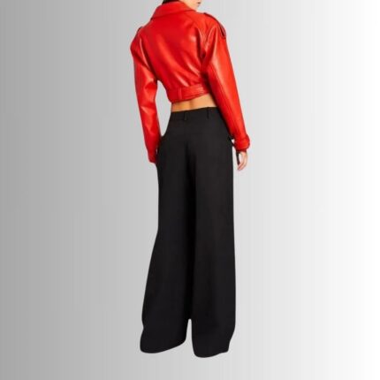 Back view of Cropped Red Leather Jacket