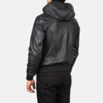 Back view of Leather Hooded Bomber Jacket