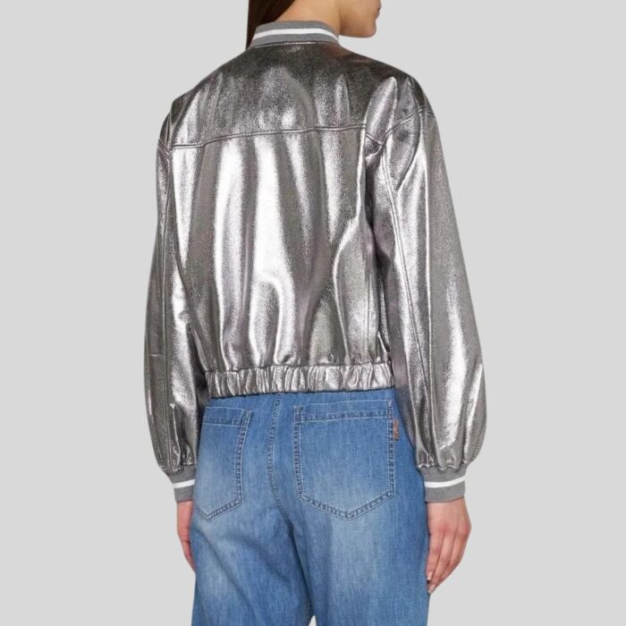 Back view of a Silver Metallic Leather Jacket