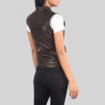 Back view of a brown leather vest for women