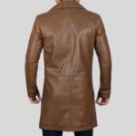 Back view of a stylish brown leather coat