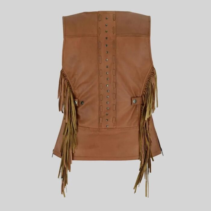 Back view of a women's leather vest