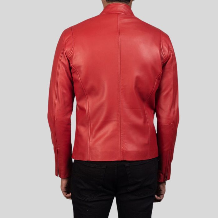 Back view of Mens Red Leather Jacket