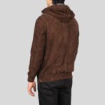 Back view of men's suede jacket with hood