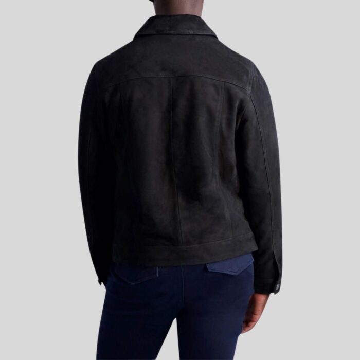 Back view of men's suede trucker jacket