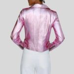 Pink metallic leather jacket back view