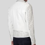 Back view of white studded leather jacket