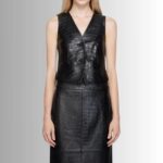 Black Leather Vest Women - Front View