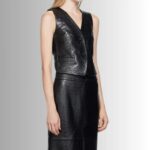 Black Leather Vest Women - Side View