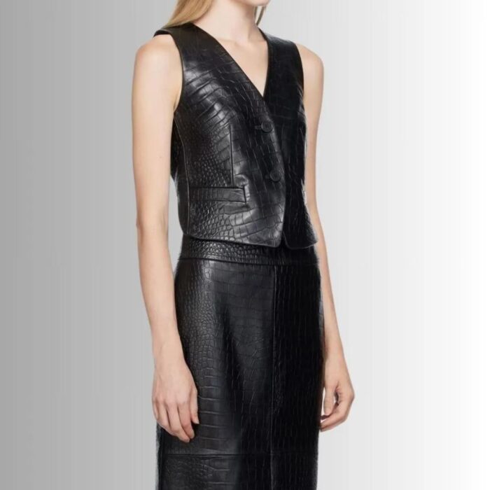 Black Leather Vest Women - Side View