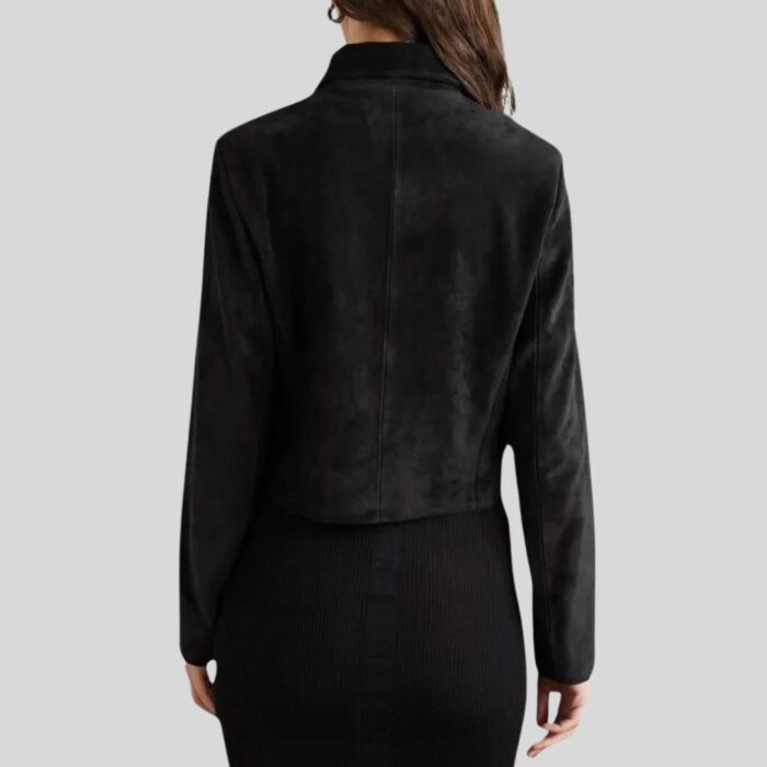 Black Suede Jacket Women - Back View