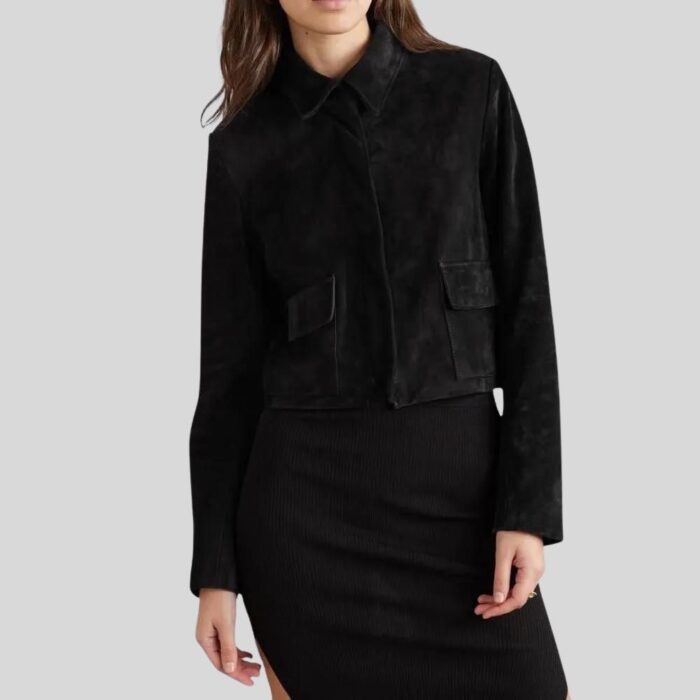 Black Suede Jacket Women - Side View