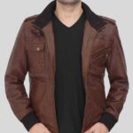 Men's Hooded Leather Jacket - Close-Up Side View