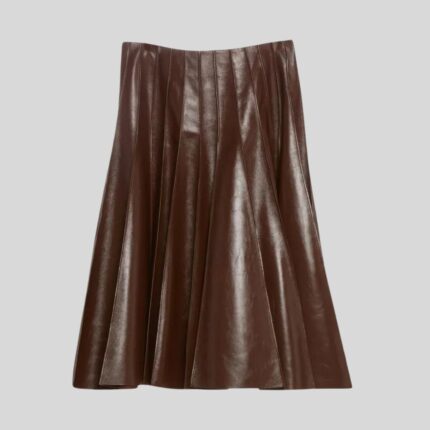 Brown Leather Pleated Skirt - Full View