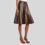 Brown Leather Pleated Skirt - Side View