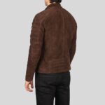 Back view of a brown suede jacket for men