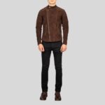 Full view of a brown suede jacket for men