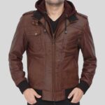 Close-up of Men's Hooded Leather Jacket