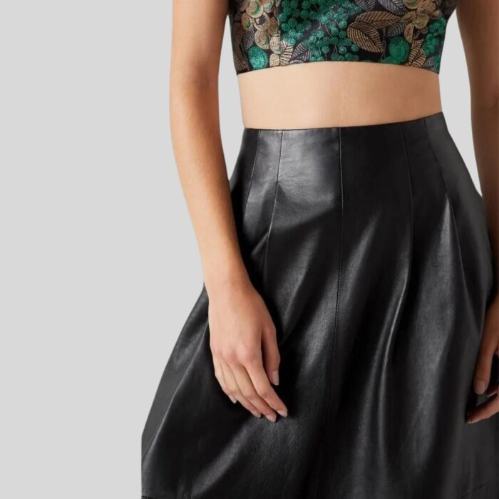 Close-up of A Line Leather Skirt detailing