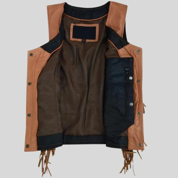 Close-up of a women's leather vest