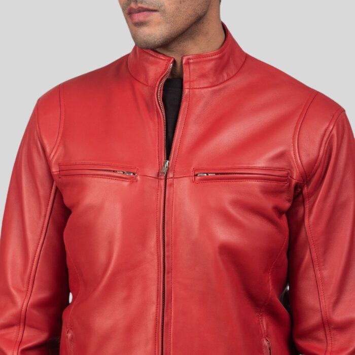 Close-up of Mens Red Leather Jacket